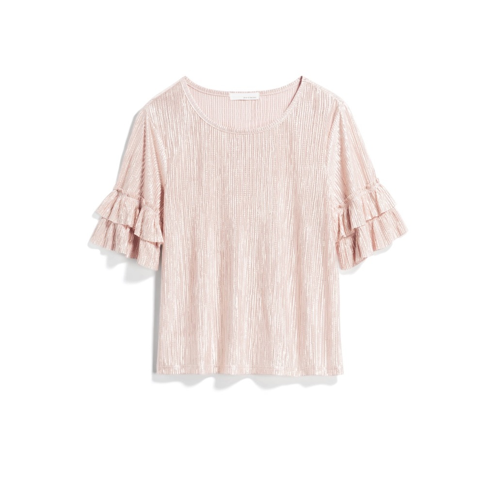 Festive & Shiny Cream Blouse with Ruffled Sleeves